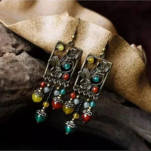 Excellent nature Stone Flower vintage handmade Earring